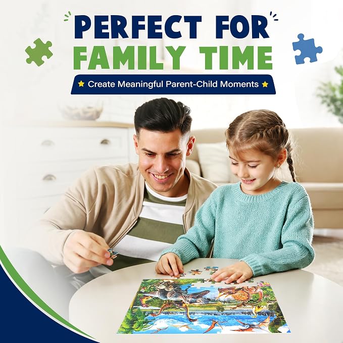 BenBen 3 Pack 100 Piece Puzzles for Kids Ages 4-6 6-8, Dinosaur Space Ocean | Large Pieces Jigsaw Puzzles for Toddlers 3-5, Screen-free Activity Learning & Educational Toys for Kids 8-10, 19.75” x 13.75”