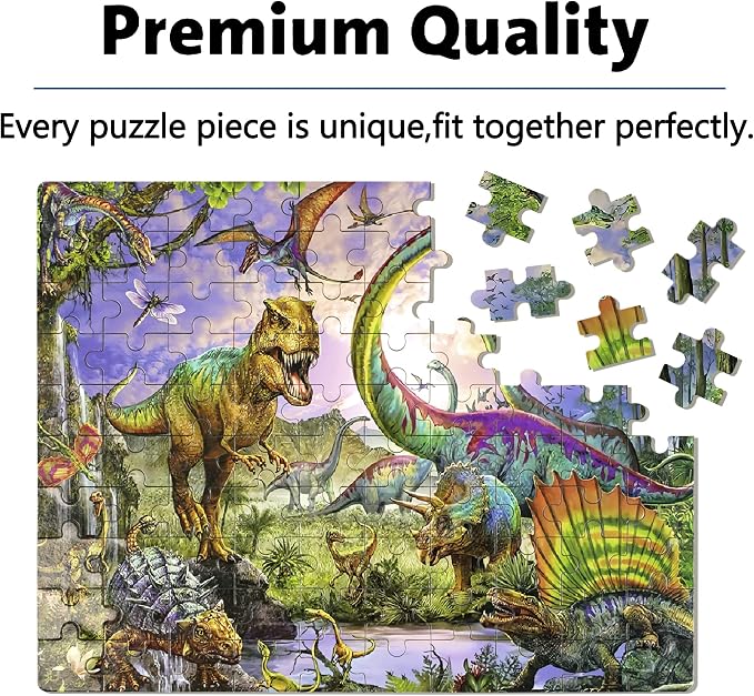 LELEMON Puzzles for Kids Ages 4-6,100 Piece Puzzles for Kids in Metal Box | Dinosaur Educational Kids Puzzles Jigsaw Puzzles,Children 100 Piece Puzzle Games Puzzle Toys for Girls and Boys