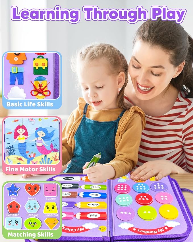 Walenty Busy Board Montessori Toys for Toddler Girl Boy Birthday Gifts | Busy Book for Toddlers, Learning Educational Toy, Airplane Car Travel Toy, Fine Motor Skills Sensory Toys, Toddler Activities