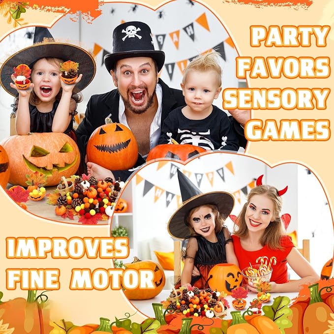 WinnerWhy 320 Pcs Fine Motor Toys Fall Thanksgiving Decorations, Sensory Bin Filler, Pumpkin Bowls, Woven Baskets, Pompom, Maple Leaves, Squirrels, Pumpkins, Acorns, Pine Cones for Autumn Party Decor