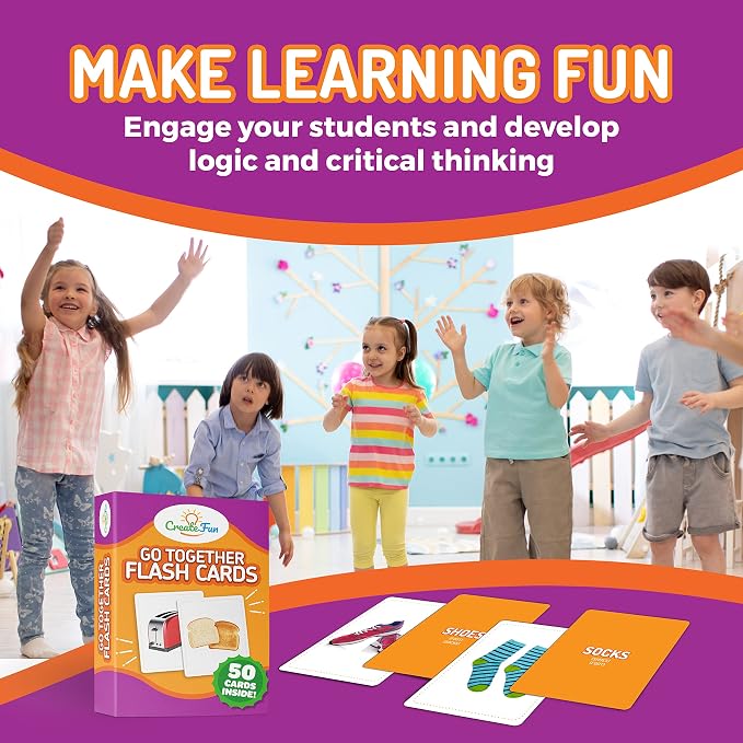 CreateFun Go Together Flash Cards, 50 Real Matching Picture Cards, 25 Pairs | Cognitive tool - Kids,Adults,Speech therapy,ESL,Autism learning,Dementia activities,Memory,Language Development & Classroom