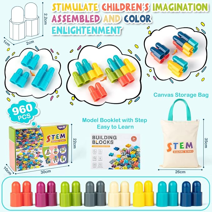 KODATEK 960 Pcs Building Toys, STEM Building Blocks Set for Kids Ages 4-8 | Educational Toys Building Sets for Brain Development & Hands-On Ability Improvement, Construction Toy For Boys & Girls Gifts