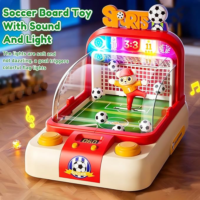 Mini Foosball Table for Kids Boys 3 Year Old Birthday Gifts, Portable Tabletop Soccer Board Game 2-Flipper Soccer Pinball with Scoreboard, Music, Light, for Family Game Night