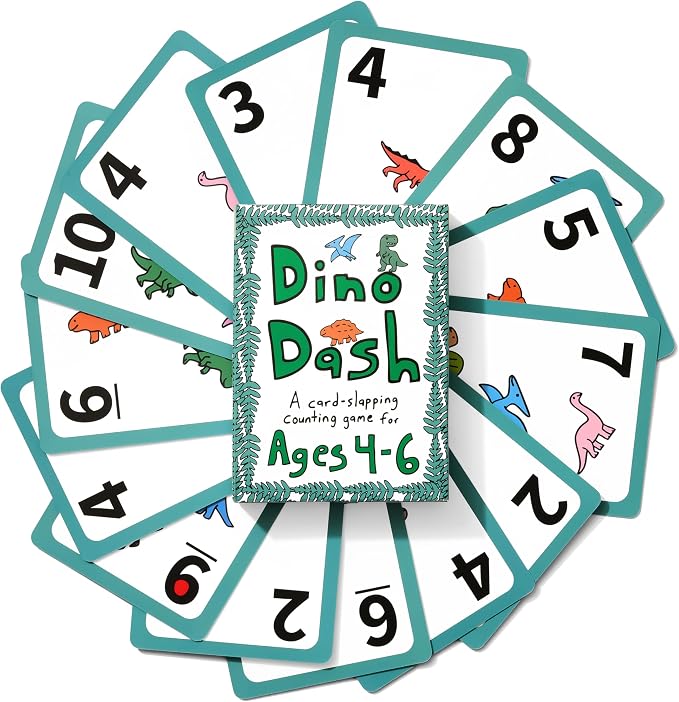 Award-Winning Kids Card Game Ages 4-6 | Fast-Paced Card-Slapping Game | Dino Dash Dinosaur Card Game | Quick-Counting Dino-Slapping Game Fast, Fun, and Frenetic | Brain Games for 2-4 Players