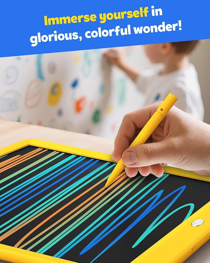 LCD Writing Tablet for Kids, 10-inch Coloring Drawing Pad, Mess Free Doodle Board, Airplane Travel Toys for Boys and Toddlers, Road Trip Essentials, Gifts for 3 4 5 6 7 8 Year Old Girls(Yellow)