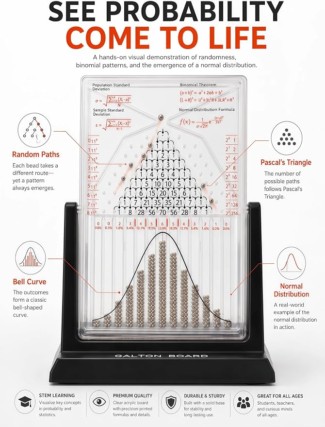Galton Board | Probability & Statistics STEM Learning Kit for Physics Classrooms | Hands-On Math Teaching Aid with 2800 Steel Beads | Teacher & Homeschool Resource (Gold Beads)