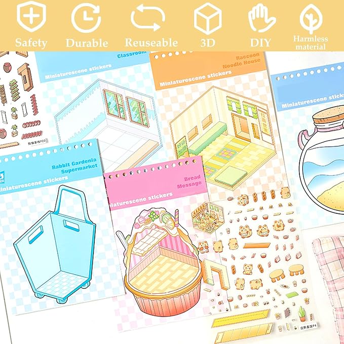 Scene Sticker – 20 Sets DIY 3D Sticker Scene Book Cute Cartoon Stickers Kit – Fun Sticker Therapy Activity for Stress Relief, Crafts & Gifts