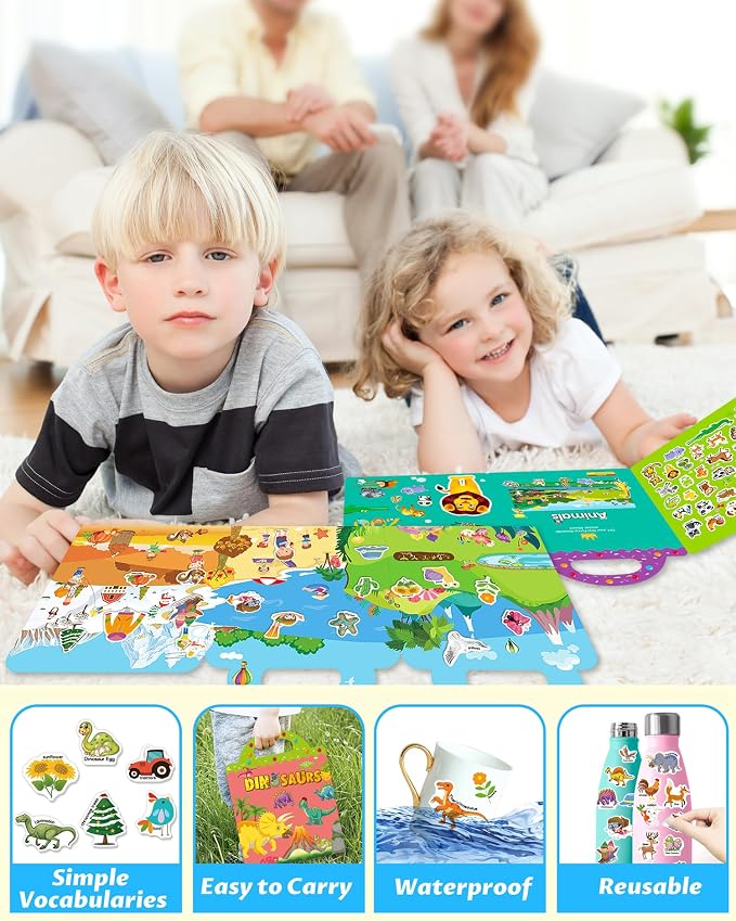 Walenced Reusable Sticker Book for Toddlers, Stickers for Kids, Toddler Toy | Toddler Craft Activities, Toddler Travel Toys, Boy Girl Birthday Gifts, Airplane Travel & Road Trip Essentials Kids
