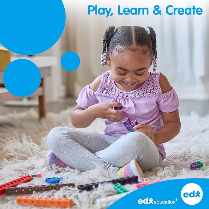 edxeducation Linking Cubes, Set of 100, Counting Cubes, Color Sorting Toys