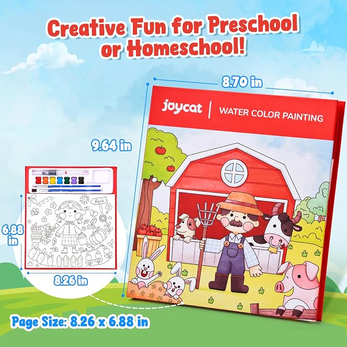 JoyCat Paint with Water Coloring Books for Toddlers (Farm) | Watercolor Painting Set for Kids Ages 3-5 & 4-8, Arts & Crafts Drawing Activity Travel Toy, Birthday Gifts for Boys & Girls