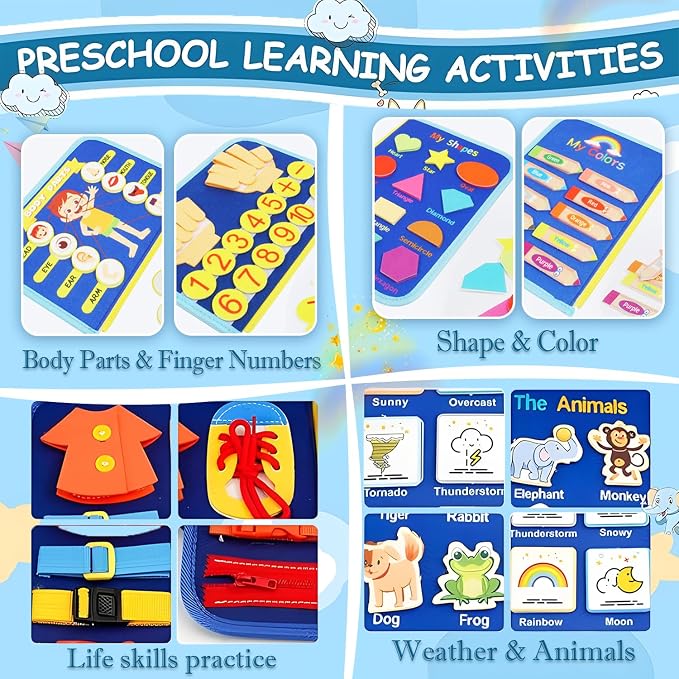 Montessori Busy Board Sensory Toddler Activity Book (Planet) | Toddla Learning Quiet Book for Boys & Girls Ages 1-3, Ideal Birthday & Christmas Gift for 1+ Year Old