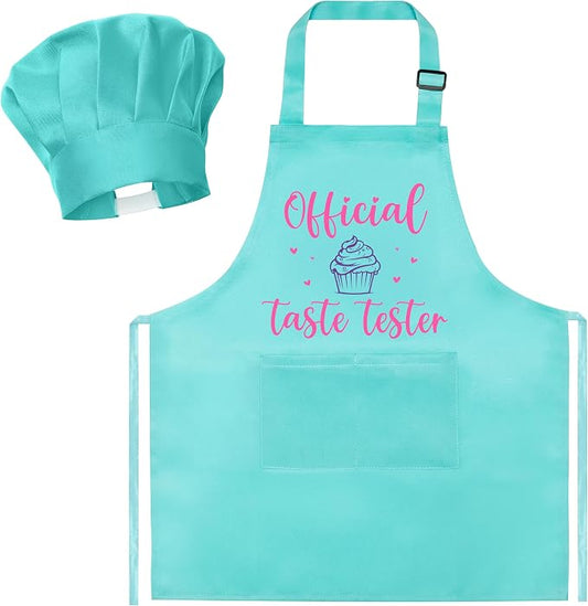 R HORSE Kid Apron and Chef Hat Set 2Pcs Adjustable Green Cooking Children Kitchen Apron, Dress up Role Play Chef Toy Funny Cooking Baking Painting and Training Kit for Kids Birthday Party Gift