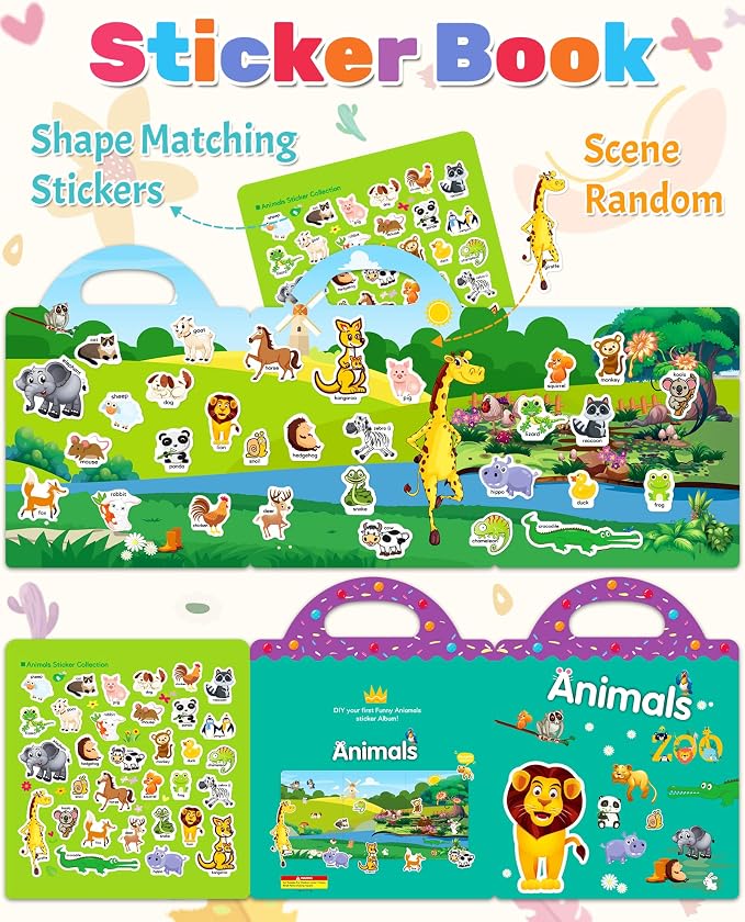 Benresive Reusable Sticker Book for Toddlers, Travel Stickers for Kids | Toddler Travel Activities Toys, Birthday Gifts for Boys & Girls, Airplane Travel & Road Trip Essentials Kids