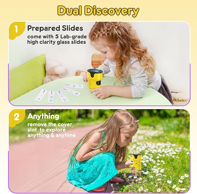 Kids Digital Microscope Science Gift: Complete STEM Toy Kit for Ages 4-12 | 32GB Card for Photos & Video / Custom EVA Case / Real Glass Slides / Upgraded 3mm Slide Slot / 2.5H Rechargeable Use