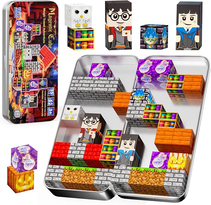 Pocket Cubes Magnetic Blocks & Magnetic Tiles, 35 PCS Magic Academy Magnetic Building Cubes Set, STEM Construction Toys for Kids Ages 4-8, Mini Travel Toys for Toddlers 3-5, Montessori Sensory Gifts