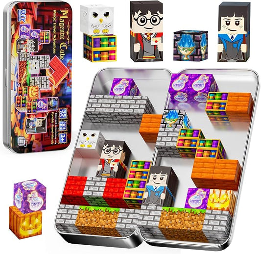 Pocket Cubes Magnetic Blocks & Magnetic Tiles, 35 PCS Magic Academy Magnetic Building Cubes Set, STEM Construction Toys for Kids Ages 4-8, Mini Travel Toys for Toddlers 3-5, Montessori Sensory Gifts