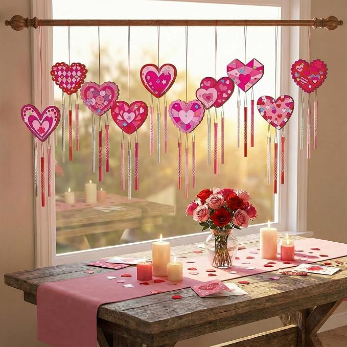 JellyArch 30 Pack Summer Wind Chime Craft Kit Heart Wood DIY Adults | Includes Paints Brushes Stickers for Ocean Activities, Kids Birthday Party Crafts, Make Your Own Heart Wooden Ornaments Decor