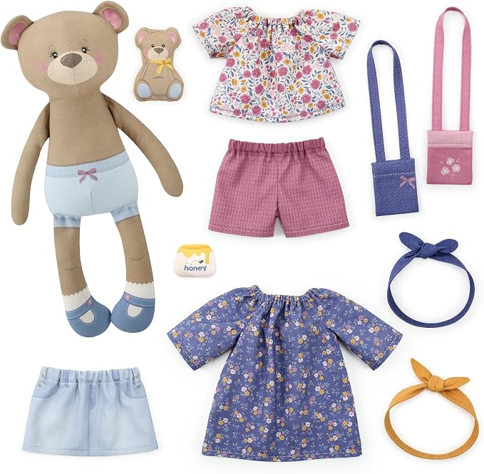 kullaloo - Sewing Kit for Kids & Beginners - Cut & Sew Fabric Panel – Sewing Patterns Pre-Printed on the Fabric - DIY Rag Doll Kit with Clothes - Betsy Bear Sewing Project - Incl. Video Instructions