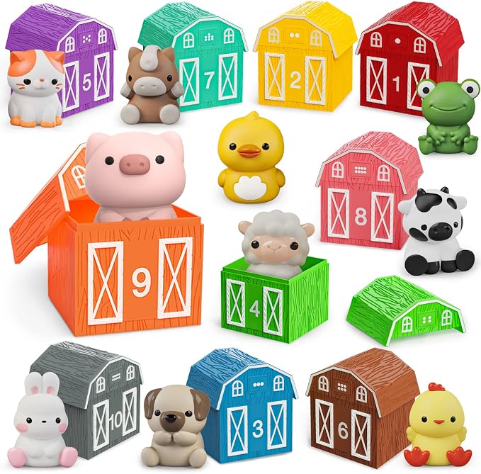 Learning Toys for 1 2 3+ Year Old Toddlers, 20pcs Farm Animals Barn Toys | Finger Puppets for Kids,Montessori Counting Matching & Color Sorting Toy,Easter Christmas Birthday Gift for Baby Boys Girls