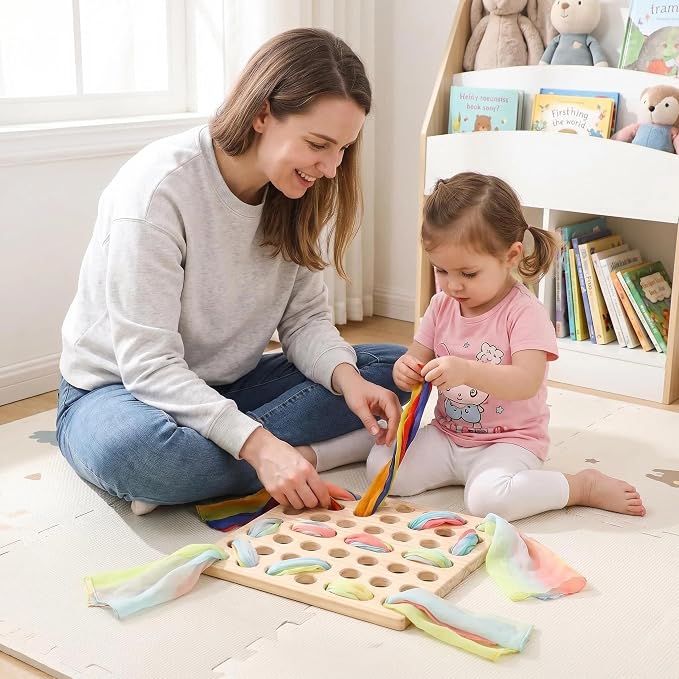 Eray Montessori Wooden Busy Board, Lacing & Weaving Fine Motor Toy for Kids | OPEN-ENDED LACING & WEAVING
