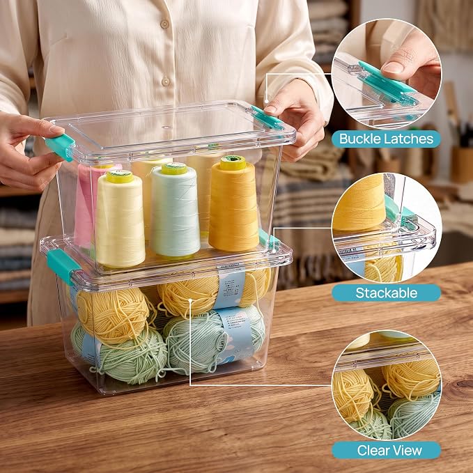 Vtopmart 2 Pack 5 Qt Clear Storage Bins with Lids for Toy & Craft Storage | Stackable Plastic Toy Bin for Home, Classroom, Plastic Art & Craft Storage Container, BPA-Free Organizer Box