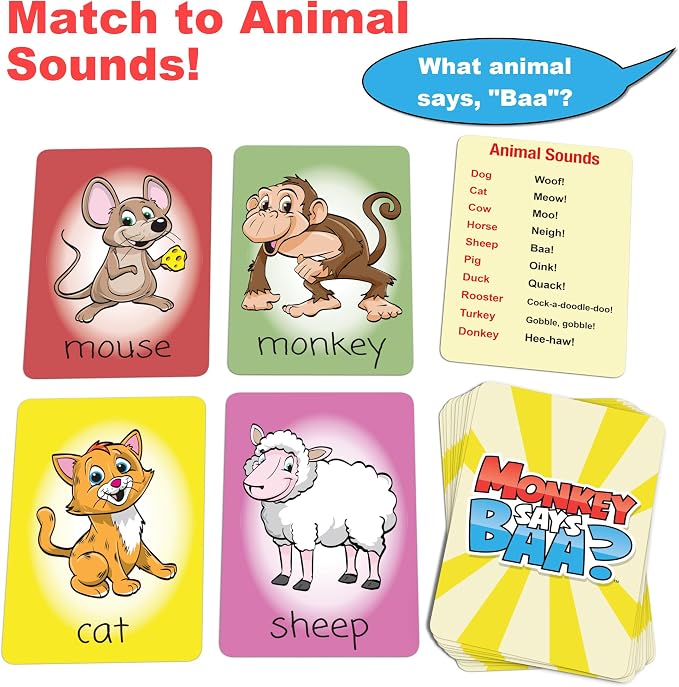 Kids Matching Game – Monkey Says Baa, 3 Ways to Play: Sounds & Charades