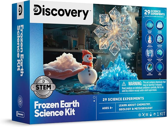Discovery Frozen Earth Science Kit for Kids| 29 Science Experiments| Grow Crystals, Instant Snow, Snowflake Slime, Frozen Volcano| STEM Chemistry Activity Set| Educational Learning Toy| Gift Ages 8+