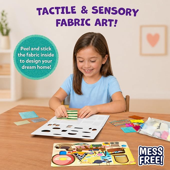 Skillmatics Fab Tabs – Dream Home, 3D Sensory Fabric Art, Sewing Craft Kit | Peel & Stick Sticker Activity, Mess-Free Play, Travel Toy, Gifts for Boys & Girls Ages 4, 5, 6, 7, 8, 9