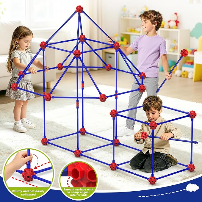 Fort Building Kit for Kids 4-8 8-12, 140 Pcs STEM Building Toys, Kids Fort | DIY Castles Play Tent Tunnels,Ultimate Creative Set for Indoor Outdoor, Christmas Birthday Gifts for Age 4 5 6 7 8 9 10 11 12