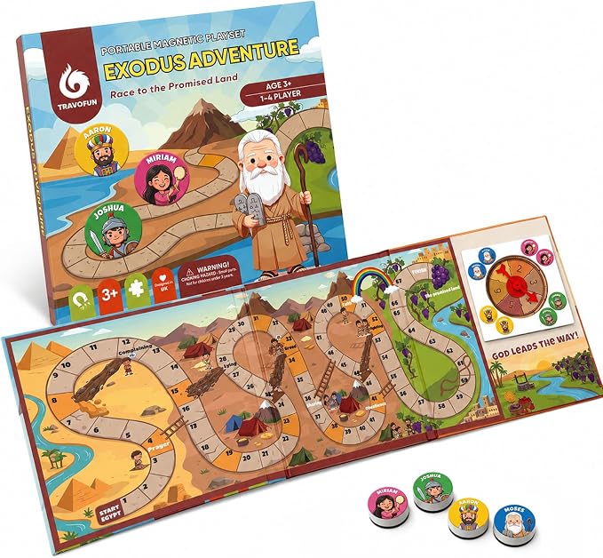 Travofun Exodus Magnetic Snakes and Ladders Bible Game Ages 5–8 | Magnetic snakes and ladders Bible board game for church, Sunday school, family game night and travel