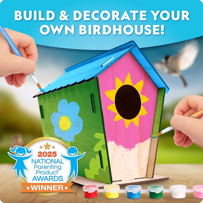 National Geographic Build Your Own Wooden Birdhouse Craft Kit for Kids | DIY Wooden Birdhouse, Paints and Brush, Bird-Watching Journal, Educational Poster, Outdoor Nature Craft, Birthday Gift