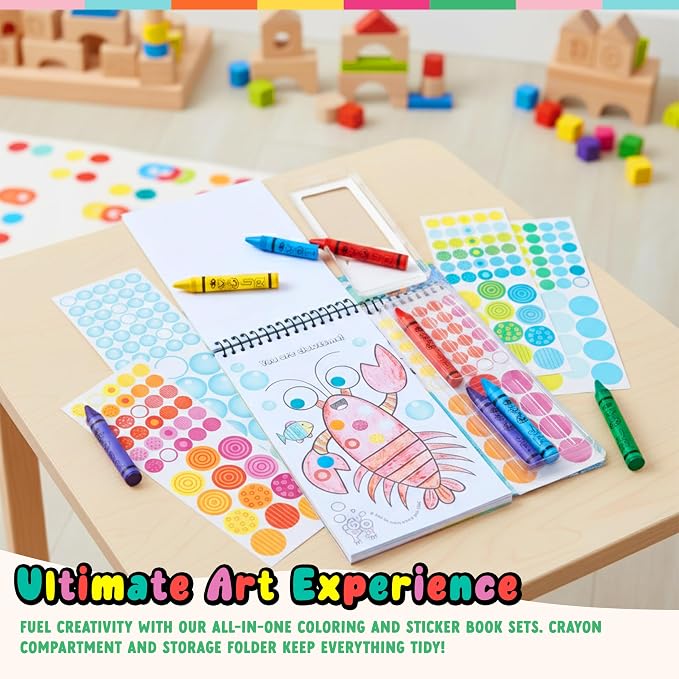 Bright Stripes Art on the Go Going Dotty Ocean Theme Travel Kit, Ages 3+ | Compact coloring set with dot stickers, crayons and an activity book, mess-free craft fun suited to toddlers, preschoolers