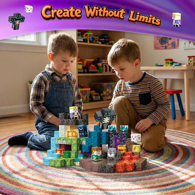 Magnetic Building Blocks STEM Toy Magnet Cubes for Kids 4-12 | Magnetic Cubes, 0.8 inches Building Blocks, Christmas Birthday Gifts for Kids Boys Girls Inferno Adventure-200pcs
