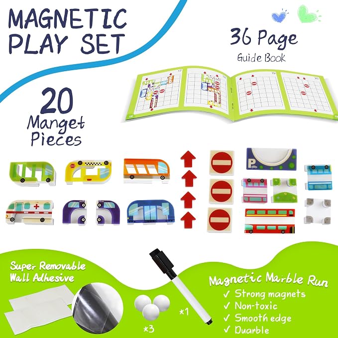 Marble Run for Kids, Vertical Magnetic Marble Maze Track with Doodle Board & Residue-Free Nano-Adhesive, STEM Explorers Brain Teaser Toy for Boys Girls Ages 3-12, Creative Thinking Games Gifts | Explorers Brain Teaser Toy with Doodle Board & Residue-Fr...
