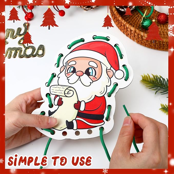 Christmas Lacing Card Motor Wooden Lacing Cards Fine Motor Skills | Christmas themed lacing cards designed to improve fine motor skills, focus, and hand-eye coordination.