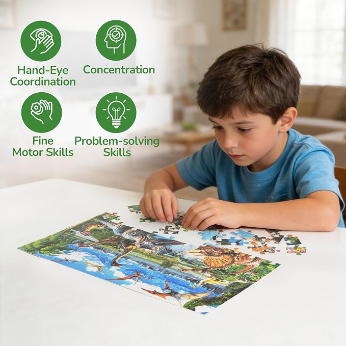 BenBen 100 Pieces Puzzles for Kids Ages 4-6, Dinosaur Learning Puzzles | Dino Puzzles for Kids Ages 6-8, Educational Jigsaw Puzzles for Toddlers 3-5, Screen-free Educational Toy Gifts for Boys Girls