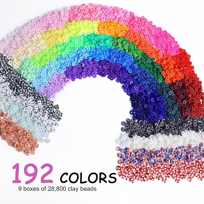 Redtwo 32000 Pcs Clay Beads Bracelet Making Kit | 9 Boxes 192 Colors Friendship Bracelet Kit Flat Polymer Heishi Beads for Jewelry Making, Crafts Gift for Girls Ages 6-12