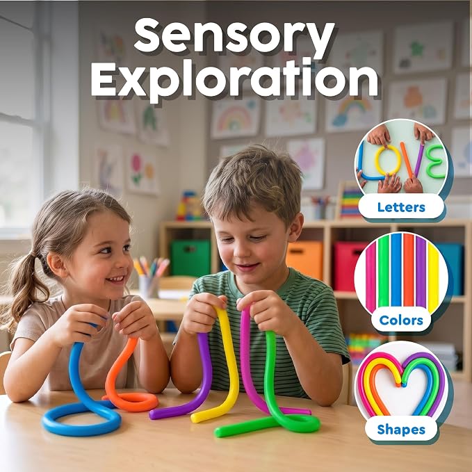 BUNMO Sensory Toys - Stretchy Noodle Strings - Stimulating & Addictive Fidget Toys for Kids - Hours of Fun for Kids - Worry Noodles - Smooth 6 Pack