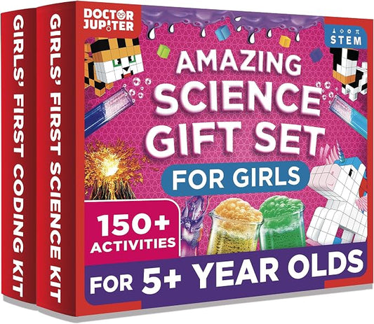 Doctor Jupiter Amazing Science Gift Set for Girls Ages 5+, Birthday Gift | Set of Girls' First Science Kit & Brain Craft Pixel Art Kit, 150+ Activities, Birthday Gift Ideas for Girls Ages 5,6,7,8