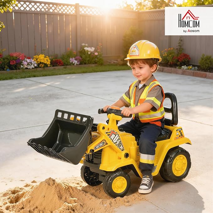 HOMCOM Ride On Excavator Ride On Bulldozer with Horn, Under Seat Storage | Kids Bulldozer Pull Cart, Sit and Scoot, Pretend Play Toy Construction Car, Ages 18-48 Months