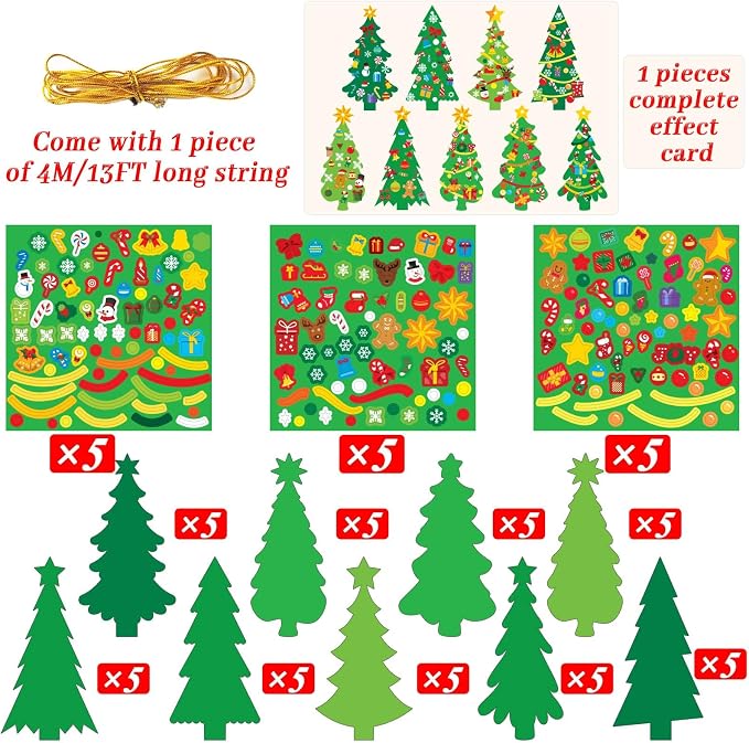 chiazllta 945Pcs DIY Christmas Tree Craft Kit Kids Holiday Art Making Craft with Stickers, Make Your Own Christmas Bookmark Xmas Party Favor Decoration Home Classroom Game Activities