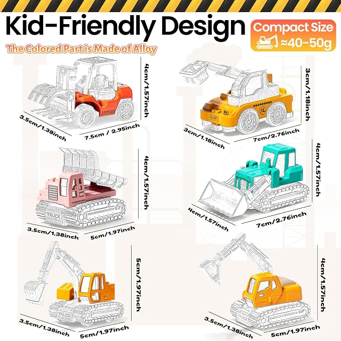 Oriate Diecast Construction Trucks for Kids,6PCS Toys Construction Vehicles | Excavator Forklift Dump Truck,Pull Back Cars,Mini Metal Travel Construction Toys for Boys Girls ,Christmas Birthday Kid Gift