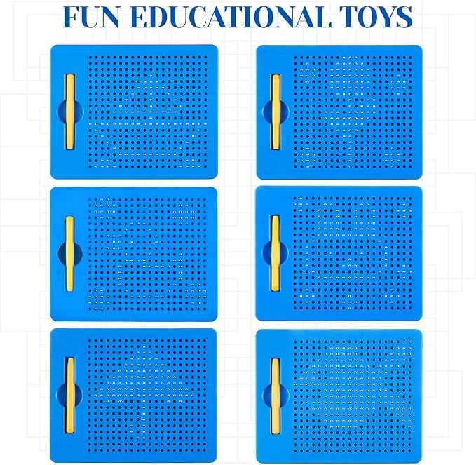 Yexiya 3 Pcs Magnetic Drawing Board for Kids, Toddler Travel Drawing Kit Magnet Sketch Thread Board with Stylus Pen and Beads Toy for Child Quiet Time Activities (7 x 8.5 Inches,Blue)