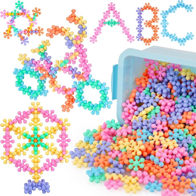 300PCS Building Blocks STEM Construction Toy, Macaron Colors | Interlocking Snowflake Discs in BPA-Free Plastic with Storage Case – Boosts Fine Motor Skills & Creative Play