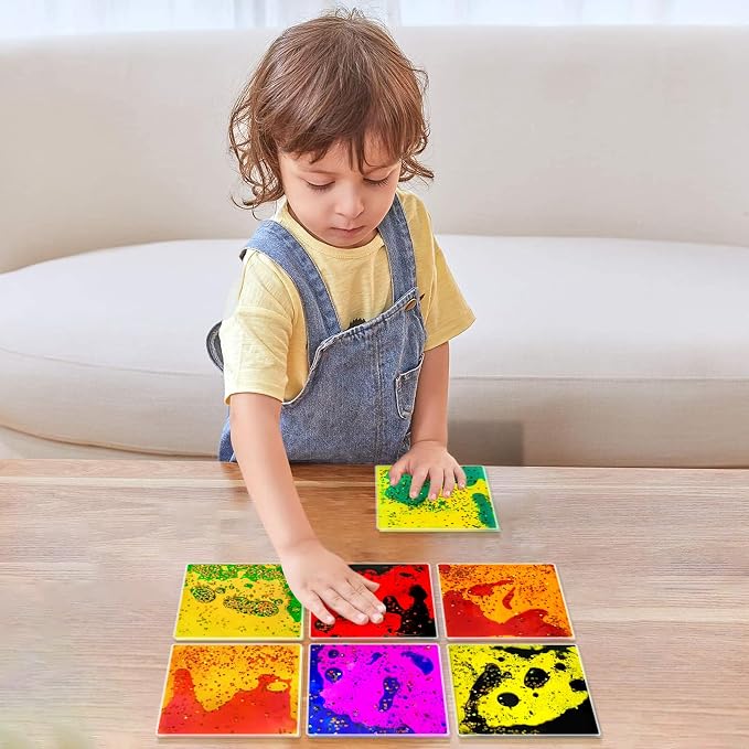 Liquid Sensory Soft Gel Toys - Set of 12 - Square | Sensory Fidget Toys, Water Sensory Toys, For Nursery, Playroom, For Toddlers and Kids with Autism