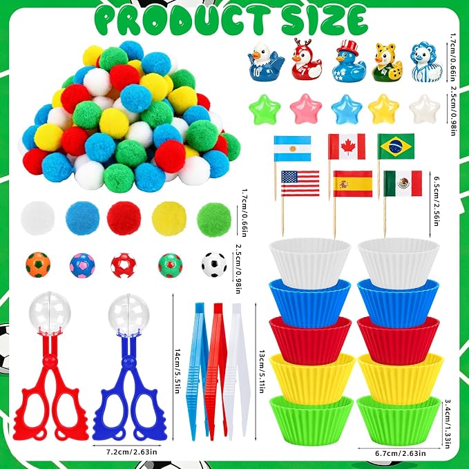 305PCS Soccer Sensory Bin Filler Soccer Fine Motor Sensory Bin Items Includes Pom Poms Soccer Duck Resin for Counting Sorting Training