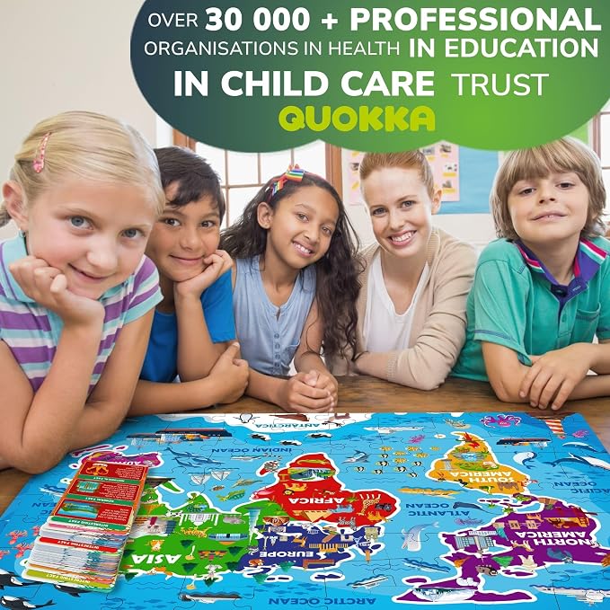 QUOKKA Board Game for Kids 8-12 - Learning, Educational Card Games for Ages 6-8 - Indoor, Outdoor Activity for Teens, Adults, Family - Geography, World 100 Question Cards with Top Facts