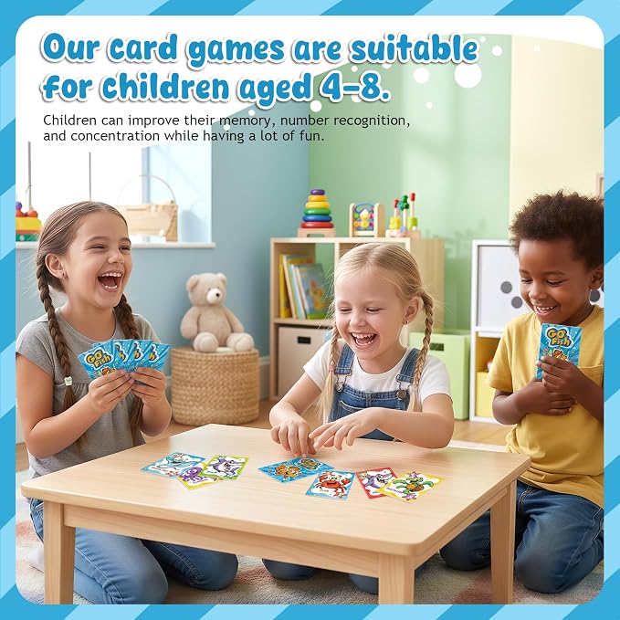 Card Games for Kids: Go Fish, Old Maid, Slap Jack, and Memory Match — 4 Decks in 1 Pack. Classic Kids Card Games for Family Game Night, Perfect for Toddlers, Kids