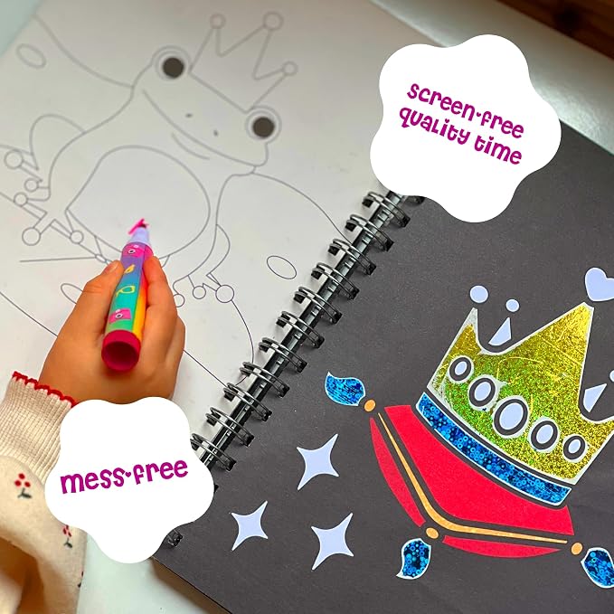 DINO MINI Foil4Fun - Foil Art for Kids - Craft Kits for Kids Ages 4-8 - Includes 16 Foil Art Pages and 16 Coloring Pages - Screen Free Birthday Gifts - Airplane Activities (Princesses & Fairies)