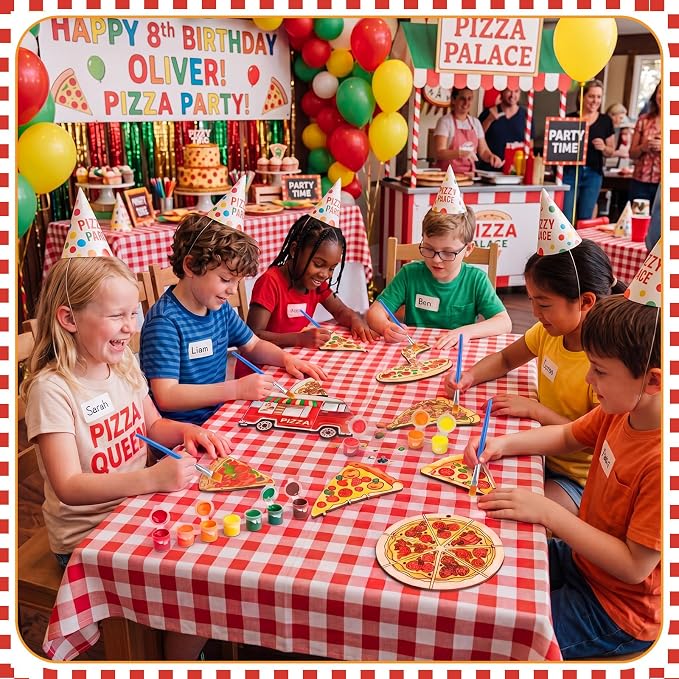 Saypacck 24 Pcs Party Favors Wooden Painting Craft Kits Birthday Party Supplies with Organza Bag for Goodie Bags Fillers Adult Thank You Gifts(Pizza)